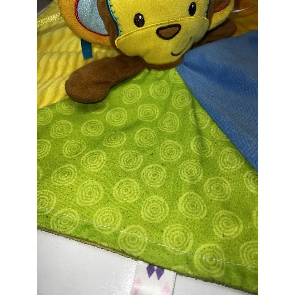 Taggies Monkey Lovey Security Blanket Plush Sensory Color Block Satin Tags